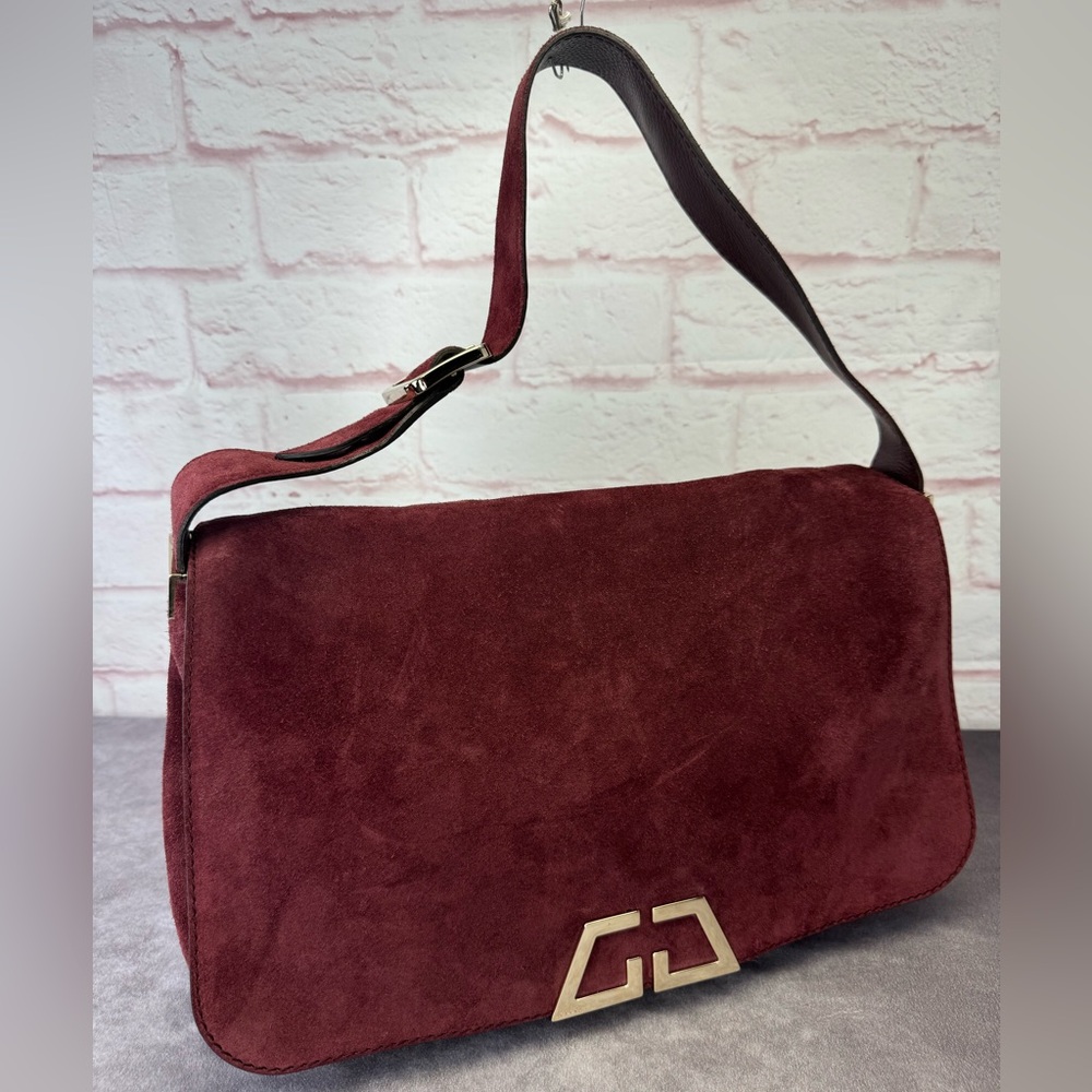 Gucci Rare Suede Flap Burgundy G Logo Bag